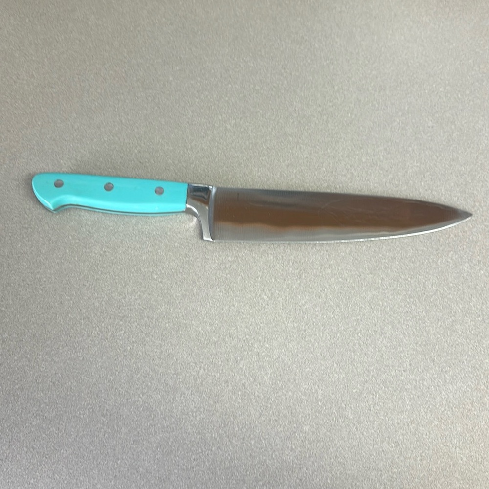 Pioneer Woman 8 in knife with Turquoise handle in good used condition